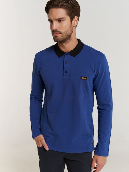 Edward Jeans Men's Long Sleeve Blouse Polo Blue