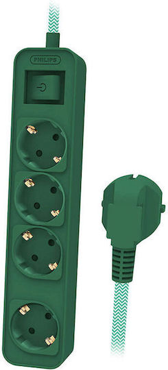 Philips Power Strip 4 Positions with Switch and Cable 1.5m Green