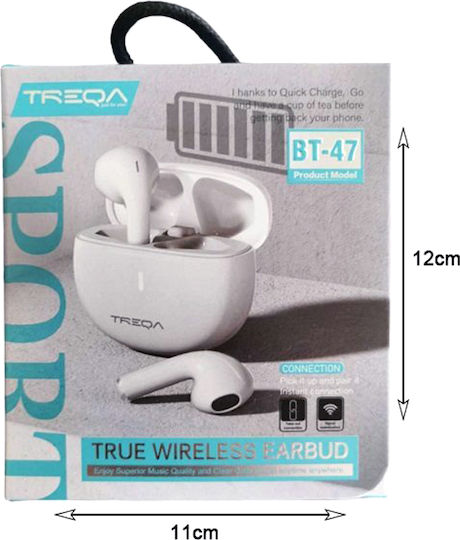 Treqa BT-47 Earbud Bluetooth Handsfree Căști cu Carcasă de Încărcare Alb