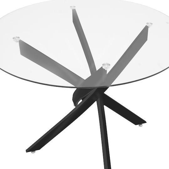 Antoro Round Table Dining Room with Glass Surface Black 80x80x75cm