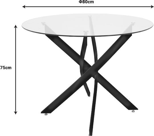 Antoro Round Table Dining Room with Glass Surface Black 80x80x75cm