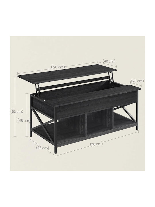 Rectangular Central Wooden Coffee Table with Lifting Mechanism Gray 120x60x48cm
