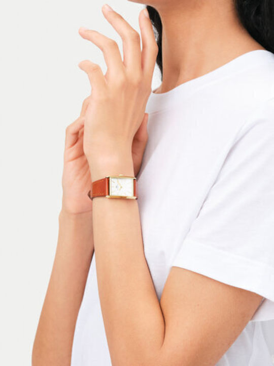 Daniel Wellington Durham Γυναικείο Ρολόι 22mm Μπαταρίας με Καφέ Δερμάτινο Λουράκι