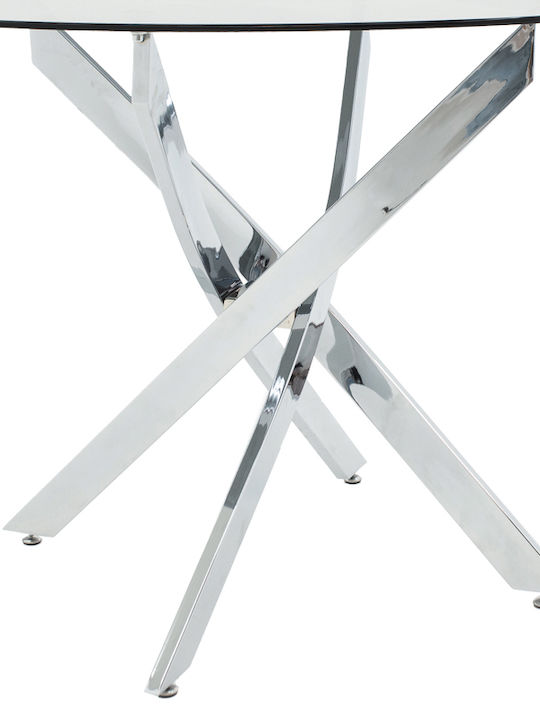 Antoro Round Table Dining Room with Glass Surface Chrome 100x100x75cm
