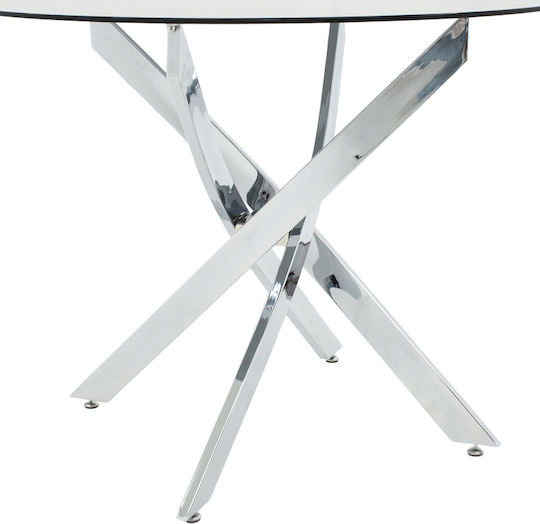 Antoro Round Table Dining Room with Glass Surface Chrome 100x100x75cm