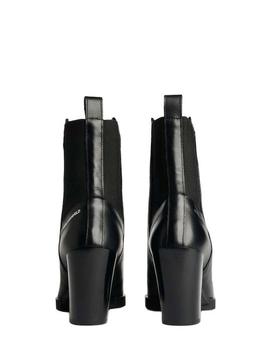 Leather Women's Ankle Boots with High Heel Black