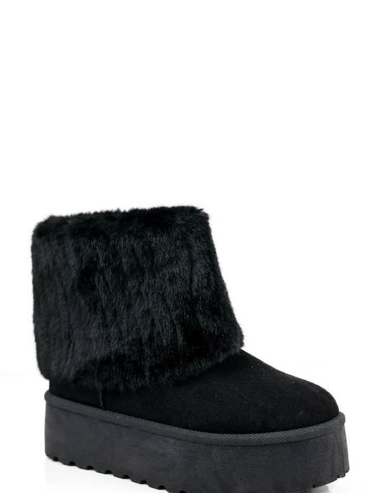 Black Low Ankle Boots with Fur