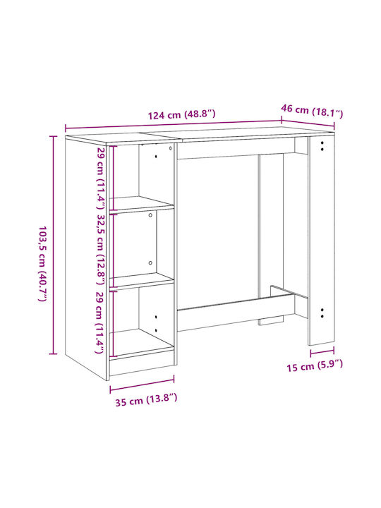 Vidaxl Console Table Shelf Black 124x46x103.5cm Engineered Wood 1 Pc Black