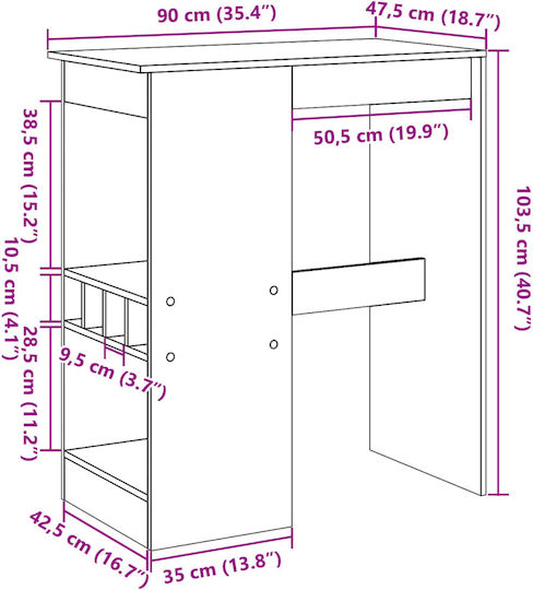 Vidaxl Τραπέζι Μπαρ Ράφια Λευκό 90x47,5x103,5cm Επεξεργ Ξύλο 1 Τεμ Λευκό