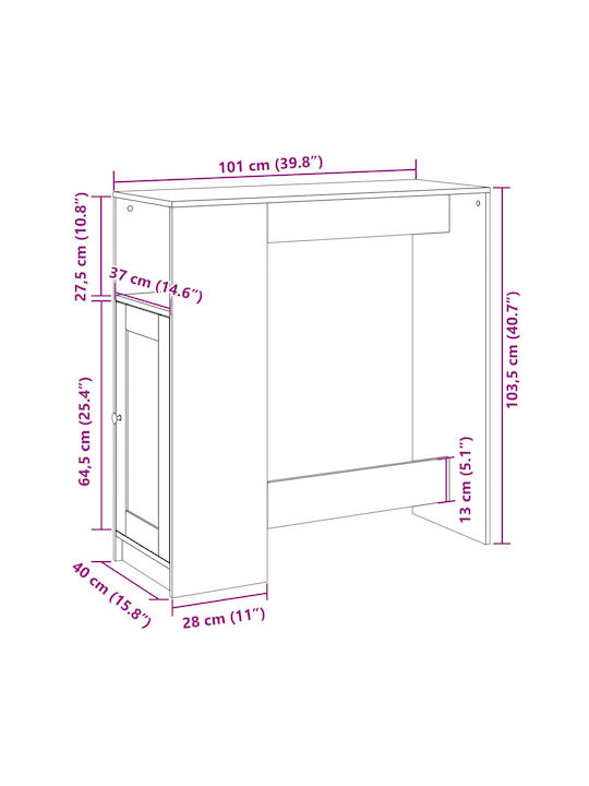 Vidaxl Bar Table with Shelves White 101x40x103.5cm Engineered Wood 1 Piece White