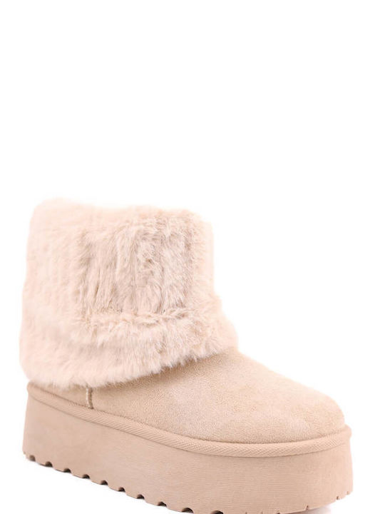 Beige Low Fur Boots