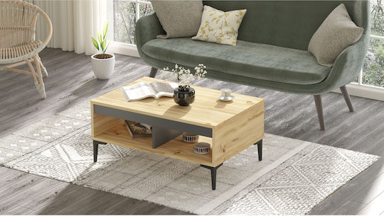 Masa Centrală Rectangulară Stirling Din Lemn Culoare Naturală/Antracit L90xL60xÎ40cm