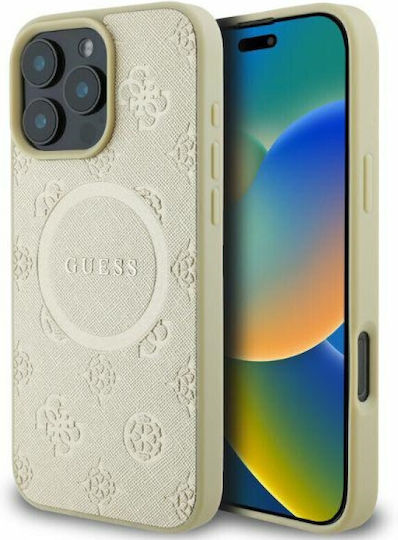 Guess Saffiano Peony Classic Logo Back Cover Synthetic Leather Gold (iPhone 16 Pro Max)