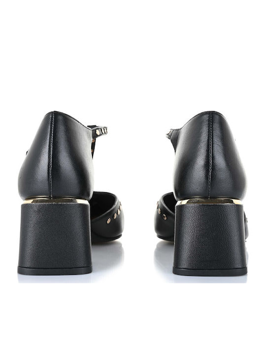 Leather Black Heels with Strap