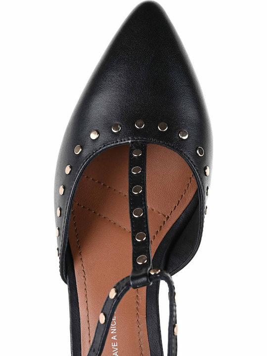 Leather Black Heels with Strap