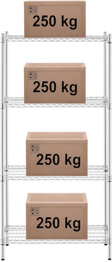 Chromed Workshop Shelf 4 Wire Shelves Up To 1 Ton 1000 Kg 90x45x180 Cm