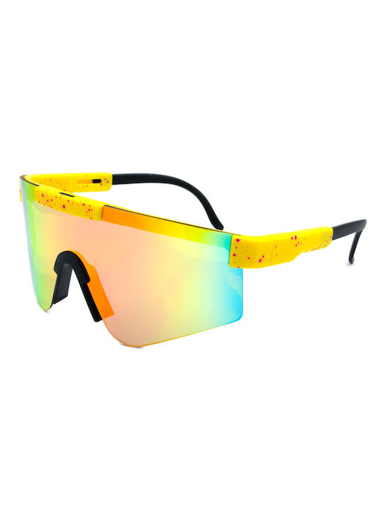 Awear Mars Sunglasses with Yellow Plastic Frame and Multicolour Mirror Lens