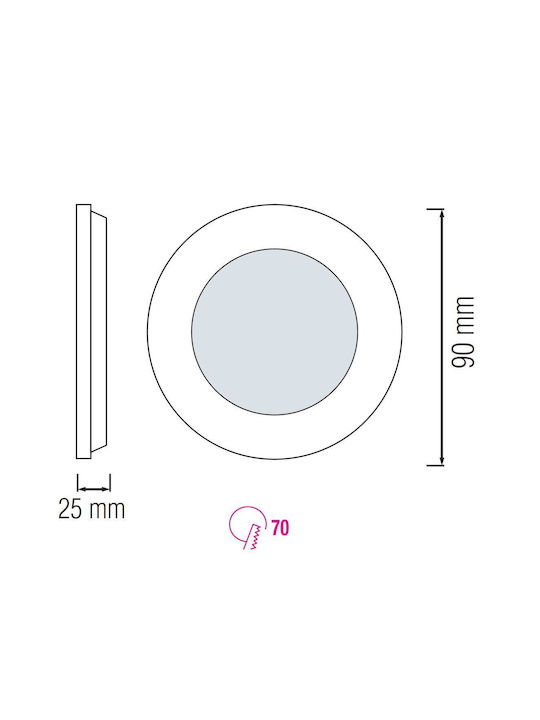 Panou LED Rotund Slim-3 3 W Putere 6400 K 110 Lm