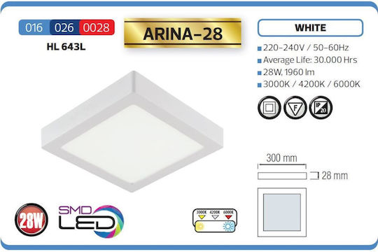 Panou LED Pătrat Arine-28 Lumină Naturală 28W 30x30cm 1960 Lm Panou LED Pătrat Arine-28 Lumină Naturală 28W 30x30cm 1960 Lm