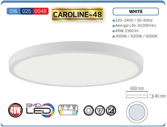 Panou LED Rotund Caroline-48 Lumină Naturală 48W Diametru 60cm 3360 Lm Panou LED Rotund Caroline-48 Lumină Naturală 48W Diametru 60cm 3360 Lm