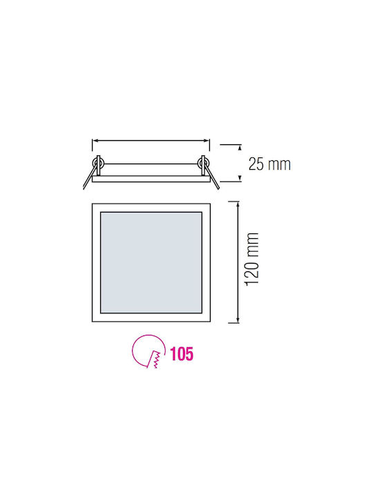 Panou LED Pătrat Slim/sq-6 6 W Putere 6000 K 270 Lm