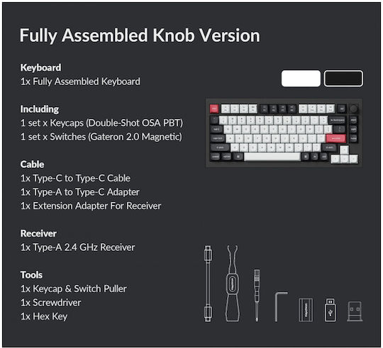 Keychron Q1H-P1 HE QMK Q1H-P1 Tastatură Mecanică de Gaming Fără Fir 75% cu Comutatoare Gateron Double-Rail Magnetic Purple și Iluminare RGB (Engleză SUA) Alb