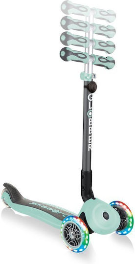 Globber Kids Scooter Foldable Go Up Deluxe Lights 3-Wheel with Seat for 3+ Years Mint