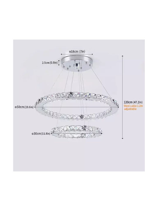 Ceiling Lamp Crystal Ring Design Led Lighting 2rings D50xd30cm Warm White