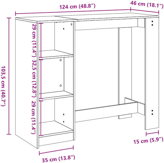 Tisch Bar Holz Gray 124x46x103.5cm