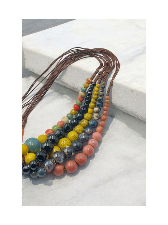 Necklace with Blue Ceramic Round Beads Bohemian Style