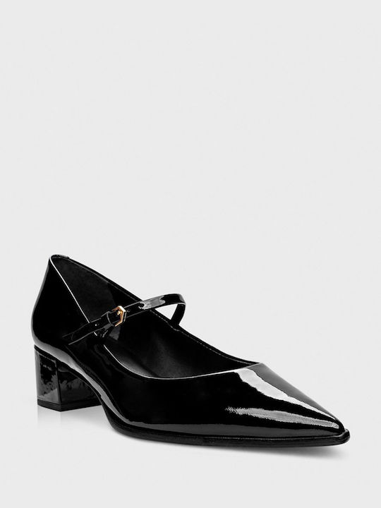 Carrano Leather Pointed Toe Black Heels with Strap