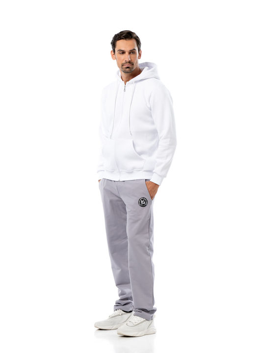 Bodymove Men's Sweatshirt Jacket with Hood and Pockets White