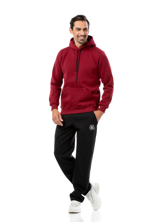 Bodymove Men's Sweatshirt with Hood and Pockets Bordo