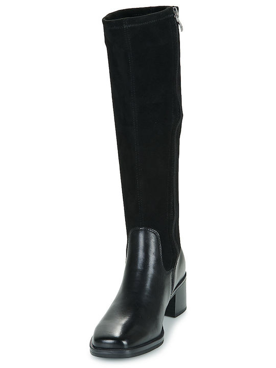 Leder Damenstiefel mit mittlerem Absatz Schwarz
