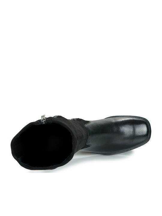 Leder Damenstiefel mit mittlerem Absatz Schwarz