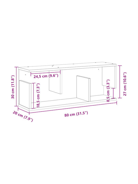 Black Wall Cabinet 80x20x30 cm Engineered Wood Black 80 x 20 x 30 Cm