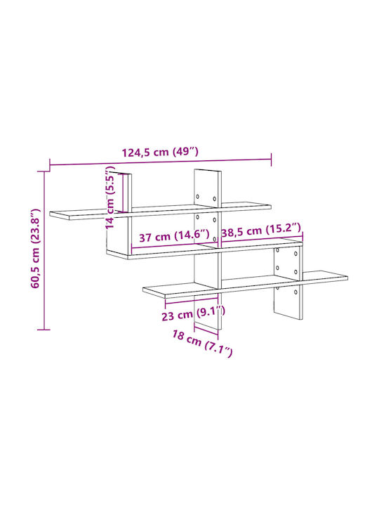 Vidaxl Ραφιέρα Τοίχου Όψη Παλαιού Ξύλου 124,5x18x60,5cm Μοριοσανίδα 1 Τεμ Καφέ