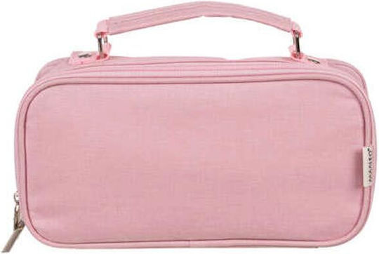 Expandable Polyester Pencil Case Large 2 Compartments Pink 11x7x23 Cm Aria Trade