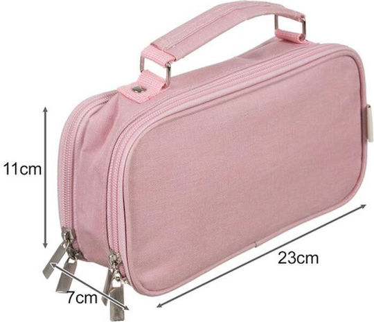 Expandable Polyester Pencil Case Large 2 Compartments Pink 11x7x23 Cm Aria Trade