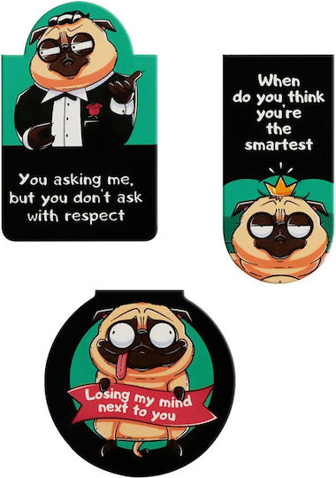 Meshu Μαγνητικοί Σελιδοδείκτες Funny Pug 3 Τμχ