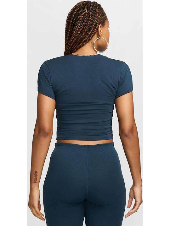 Winterlich Damen Baumwolle Bluse Drapiert Kurzärmelig Blau