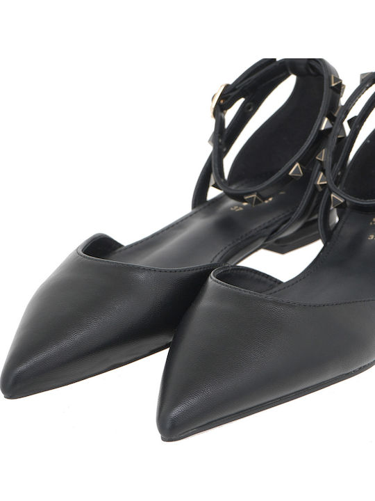 Spitze Zehe Pumps mit Riemen & Niedrigem Absatz Schwarz