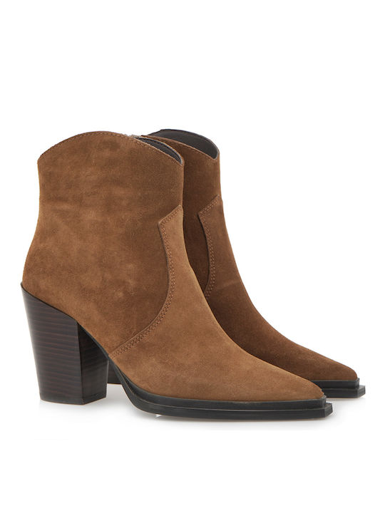 Alpe Suede Women's Ankle Boots with High Heel Tabac Brown