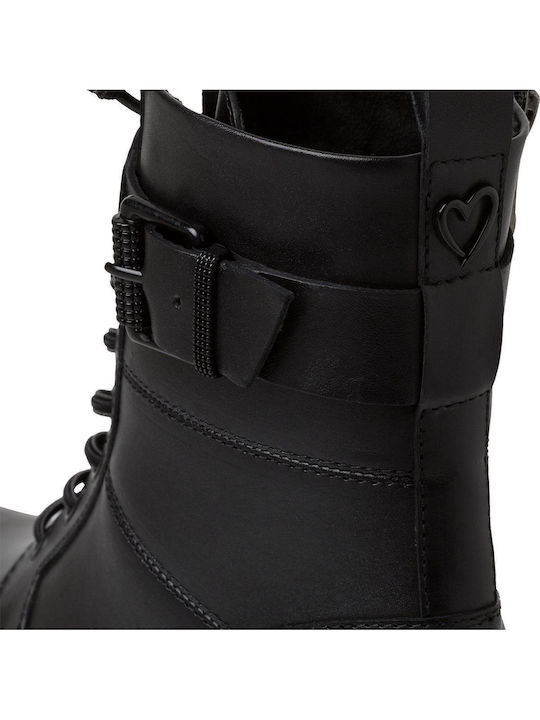 Leather Women's Ankle Boots with Medium Heel Black