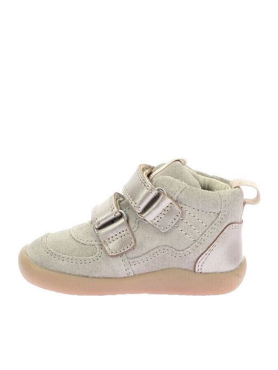 Leather Kids Boots with Velcro Beige Champagne