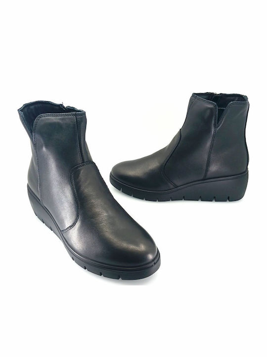 Leder Stiefeletten Damen Schwarz