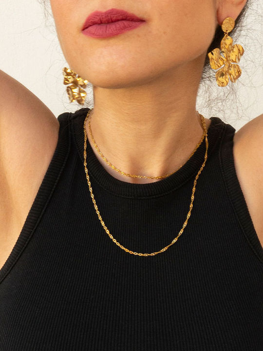 Theodora's Jewellery Αλυσίδα Λαιμού Στριφτή από Ατσάλι Επιχρυσωμένη Λεπτή Πάχους 1.8mm