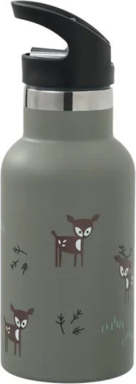 Fresk Kids Water Bottle Thermos Stainless Steel with Straw Deer Olive 350ml