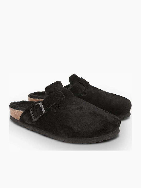 Anatomische Lederne Damen Hausschuhe Schwarze