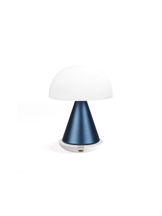 Lexon Metal Table Lamp LED with White Shade and Blue Base